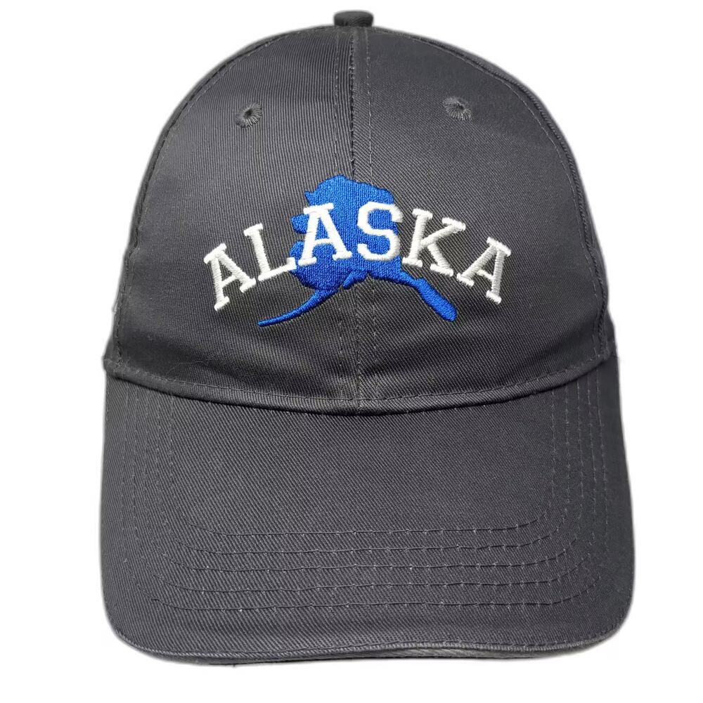ACE USA Alaska Map Embroidered Gray Blue Cotton Strapback Baseball Cap Hat OS